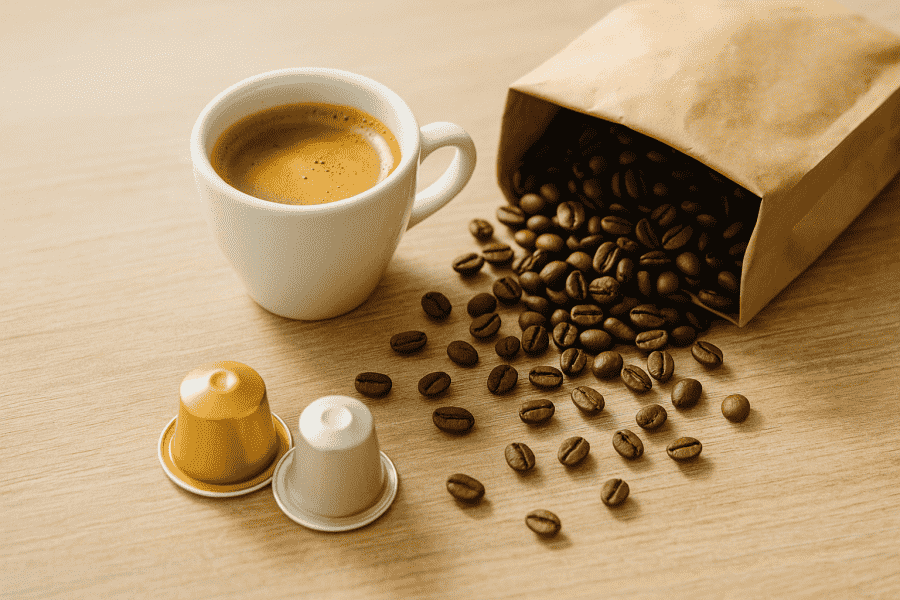 Espresso coffee pods vs. fresh beans