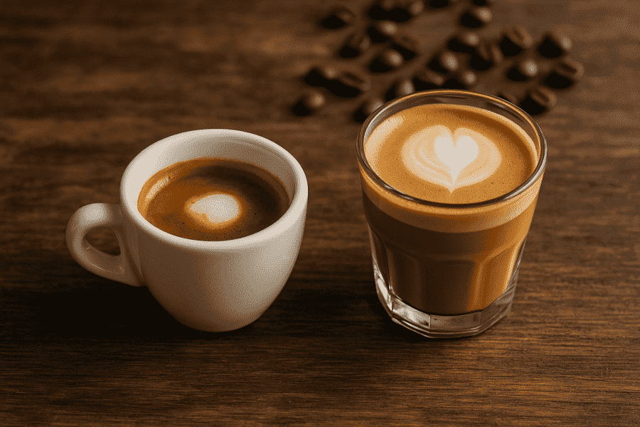 an espresso macchiato and a cortado