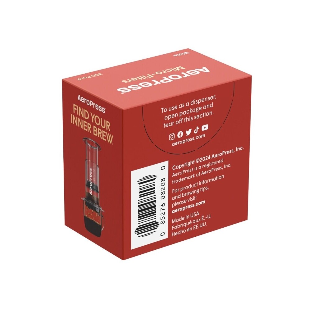 Side of the packaging of the microfilters for the AeroPress Go