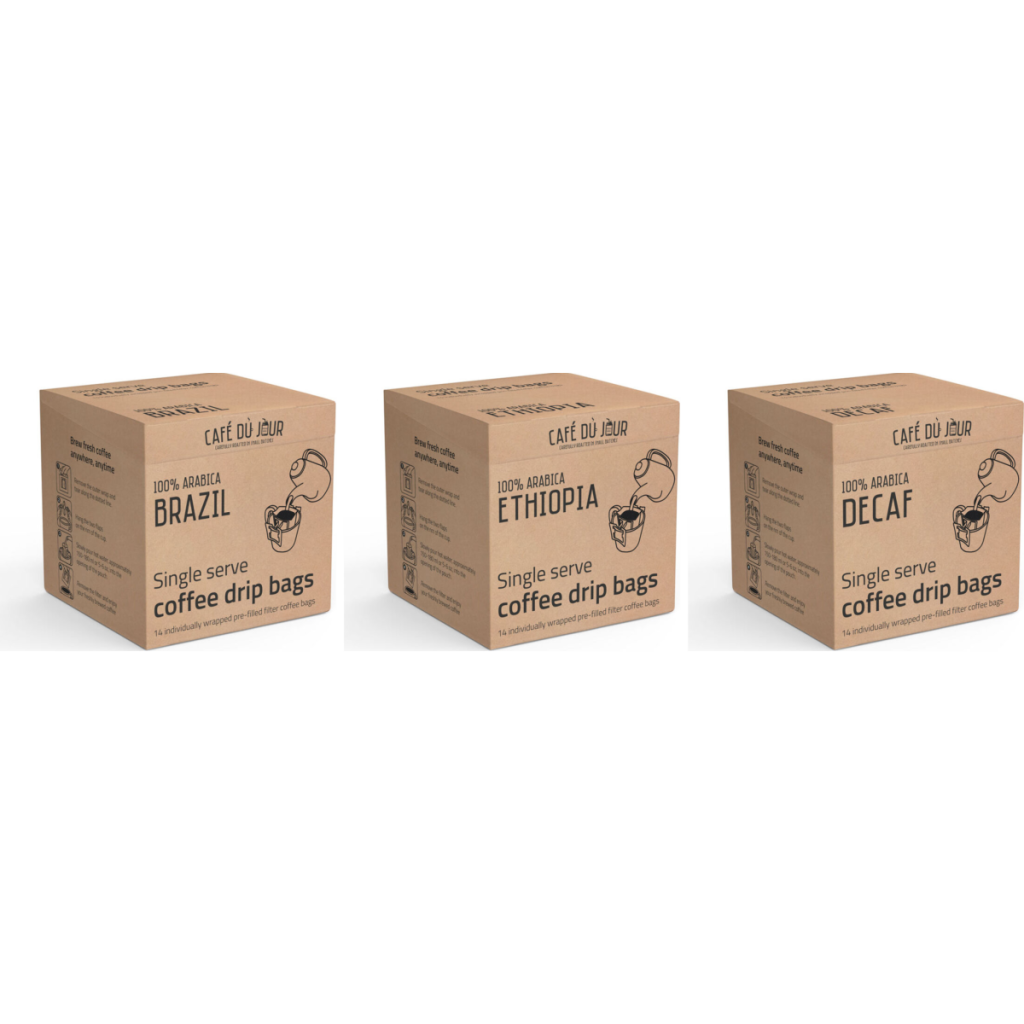 Single Serve Drip Bags Trio - Brazil, Ethiopia & Decaf 3 x 14 pieces