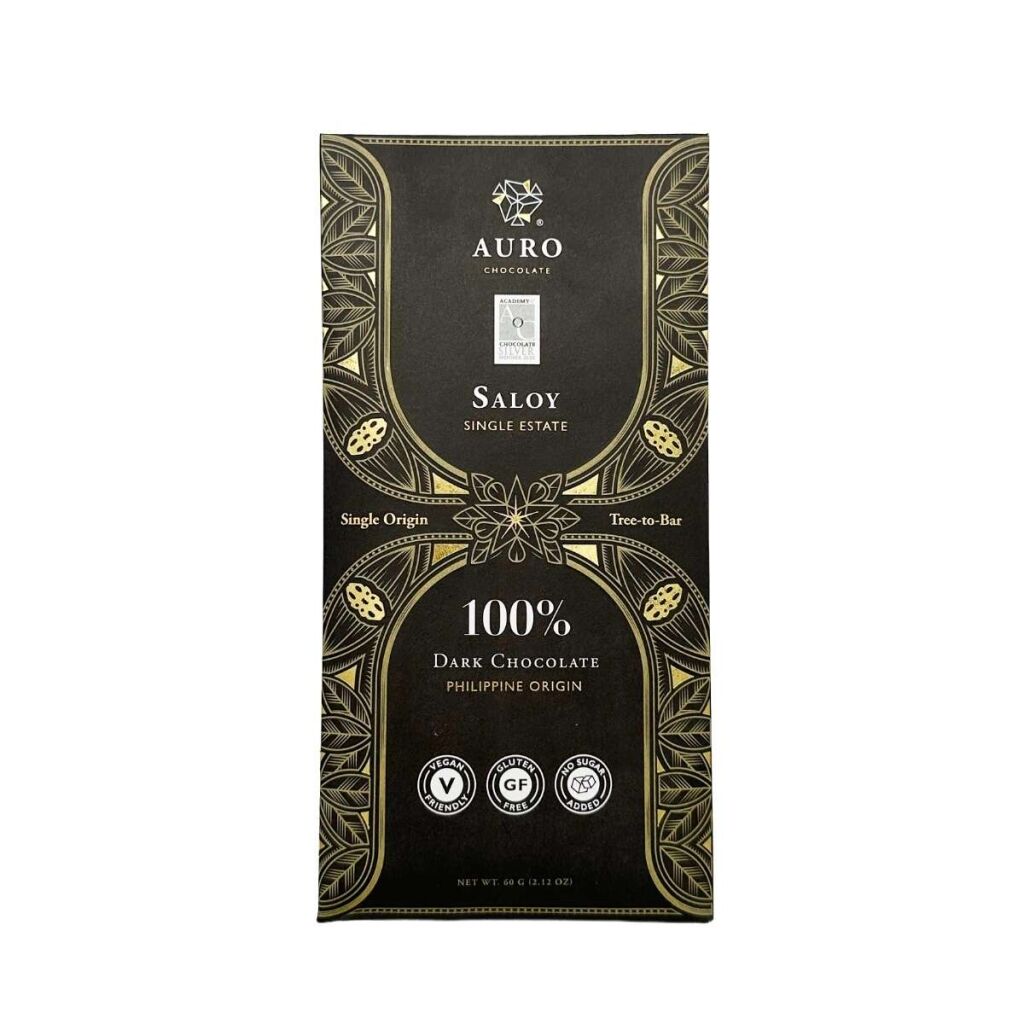 A dark chocolate bar with saloy flavour from the brand Auro