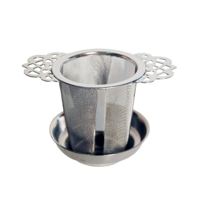 Stainless steel tea filter - Tea strainer loose tea for cup or whole pot with holder and drip tray