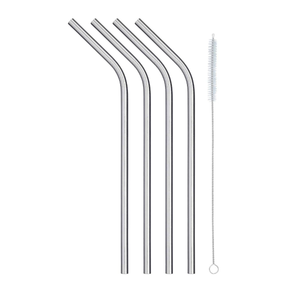 Mengu Eco Friendly Stainless Steel Drinking Straws 4Pieces with Cleaning Brush 