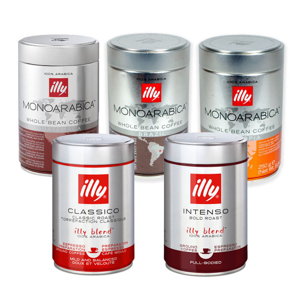 Illy coffee beans sample pack 5 x 250 gram