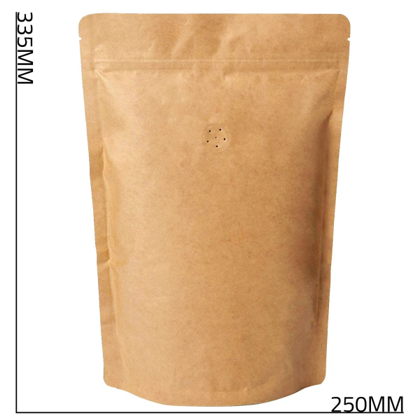 Koffiezak Kraft hersluitbaar/zipper met ventiel (1000 gram) met afmetingen