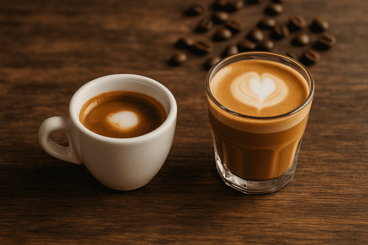 an espresso macchiato and a cortado